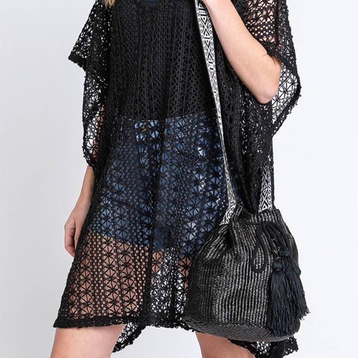 3AM BY H&D ACCESSORIES - Wholesale Crossbody Bag - Women's - SOLID BUCKET BAG WITH AZTEC STRAP
