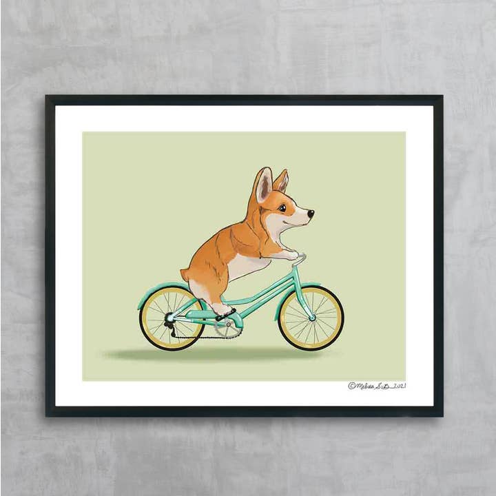 Impressão artística de bicicleta de equitação Corgi por atacado de True North Creations