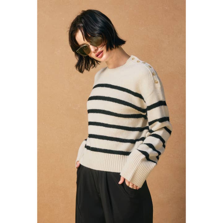 Dress Forum - Wholesale Knit Sweater - Women's - Striped Button Detail Sweater1