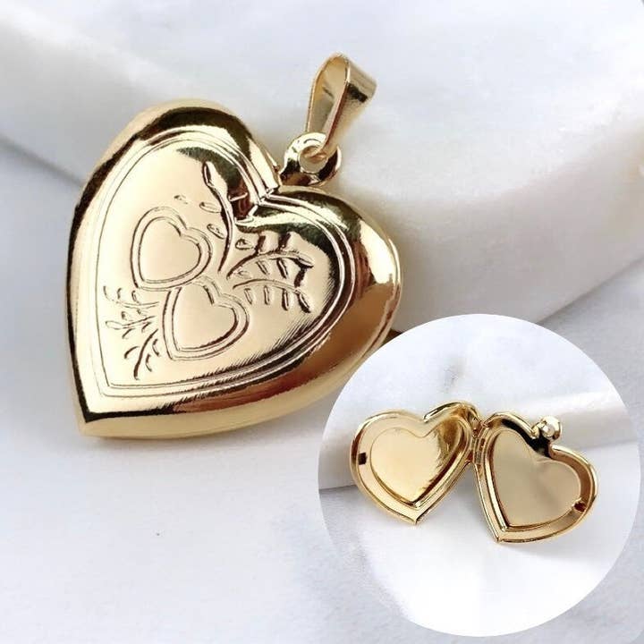 18k Gold Filled Vintage Heart Locket for 02 Photos Charms Pendants Wholesale Jewelry Supplies for wholesale by DIJU Jewelry