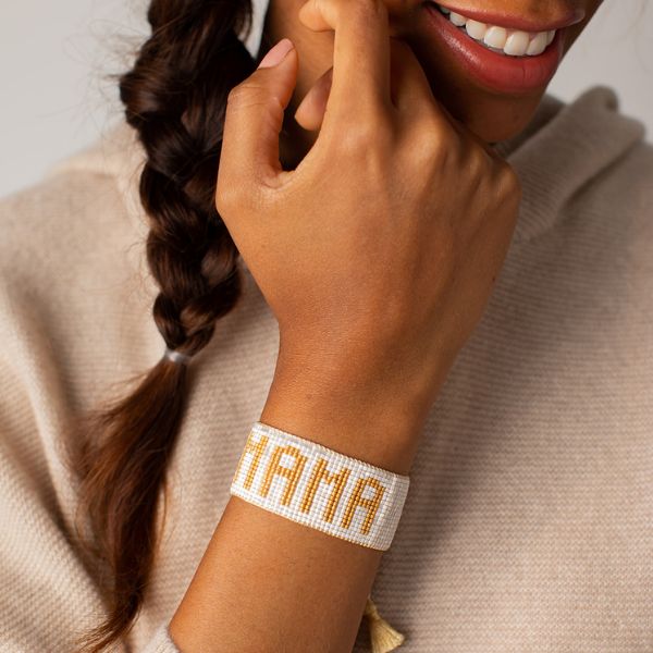 HART - Wholesale Beaded Bracelet - White & Gold MAMA Bracelet6