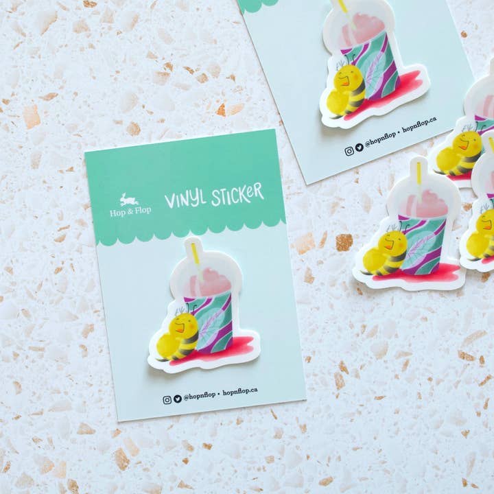 Hop & Flop - Wholesale Sticker - Bumble Bee Slurpee Vinyl Sticker