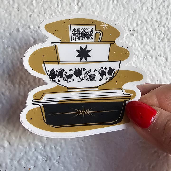 Pyrex Sticker - Black Starburst Bowl Stack for wholesale by JoRetro