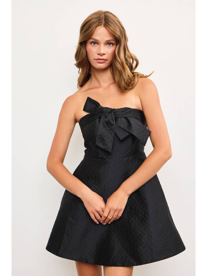 Mustard Seed - Wholesale Dress - Women's - TIE DETAILED EMBO DIZZY FLORAL ONE SHOULDER DRESS