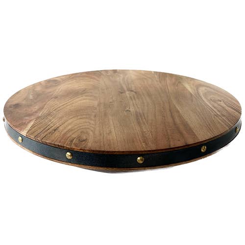 India Handicrafts Inc - Wholesale Lazy Susan - LG Studded Wood Lazy Susan3