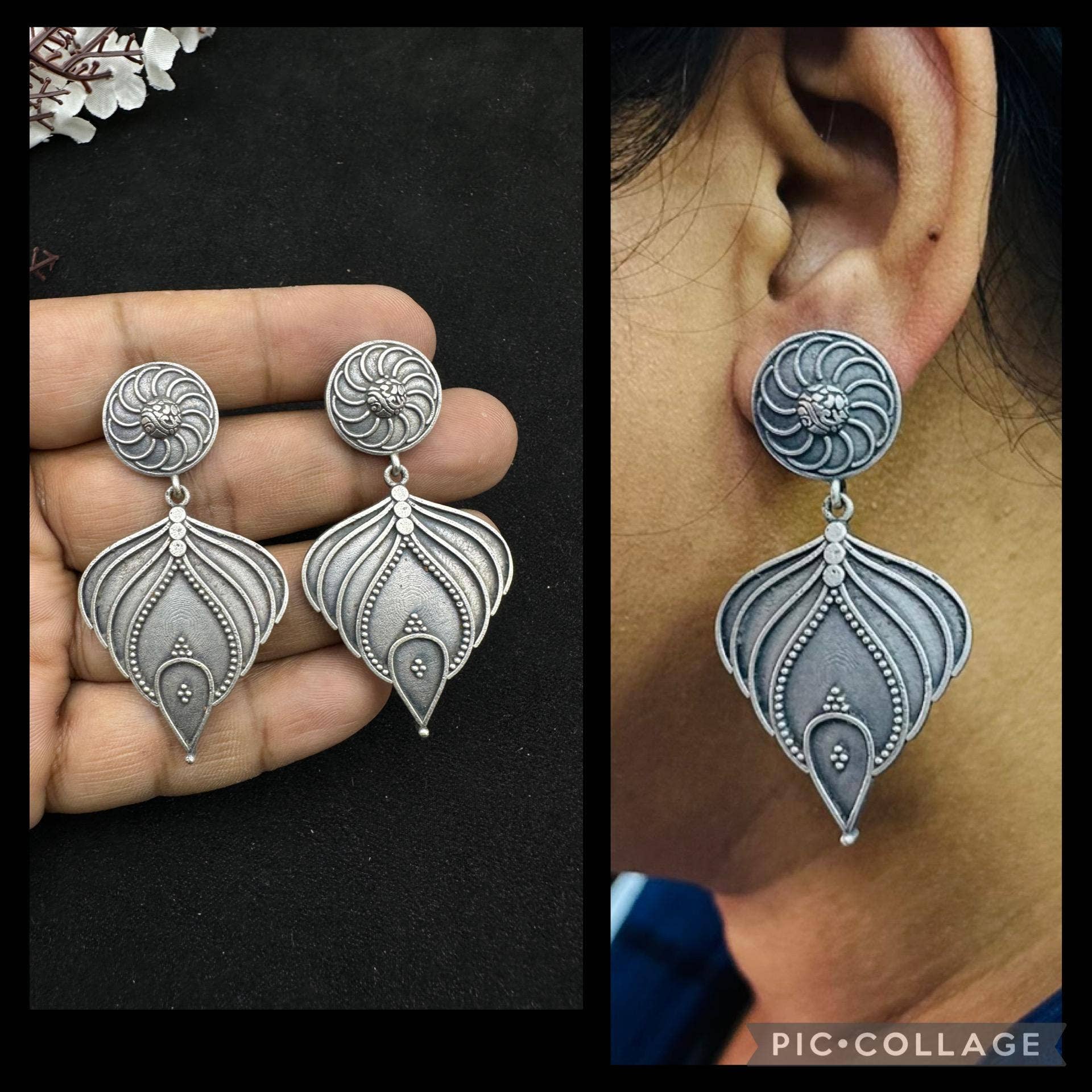 Quirky Fashions - Vente Parures de bijoux - Ensemble de boucles d'oreilles Jhumka en argent, œil protecteur, paon et perles8