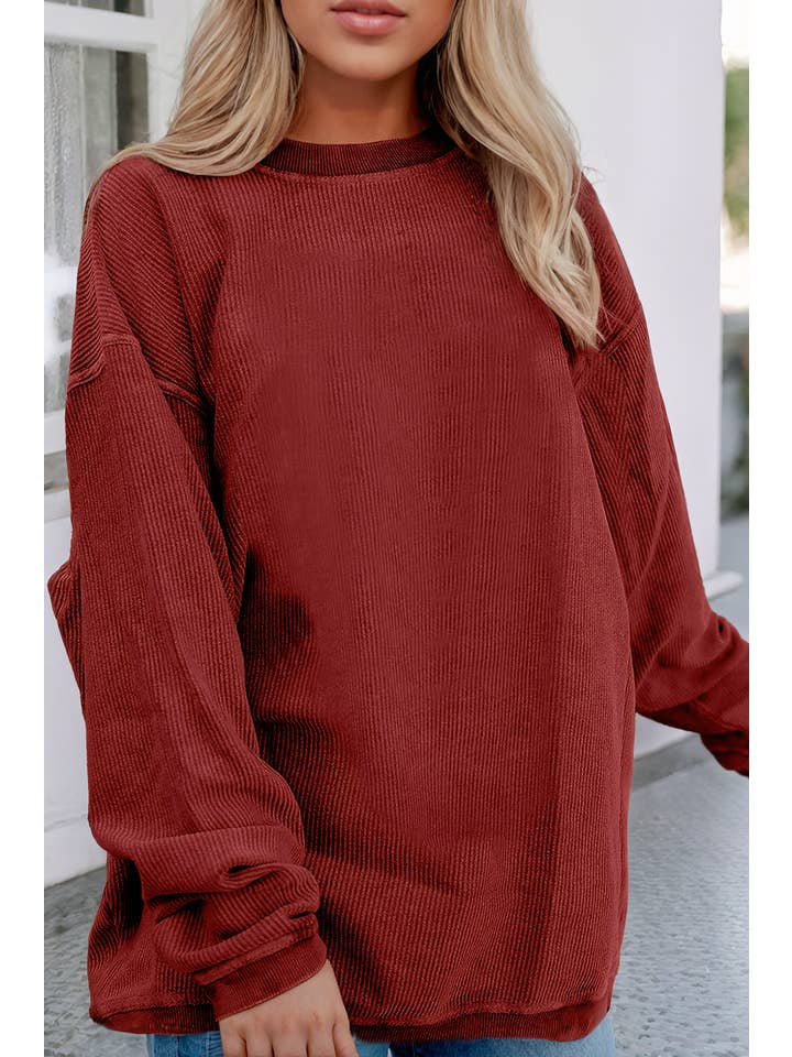 Little Daisy Closet - Wholesale Sweatshirt - Women's - JOLENE Ribbed Corded Oversized Sweatshirt