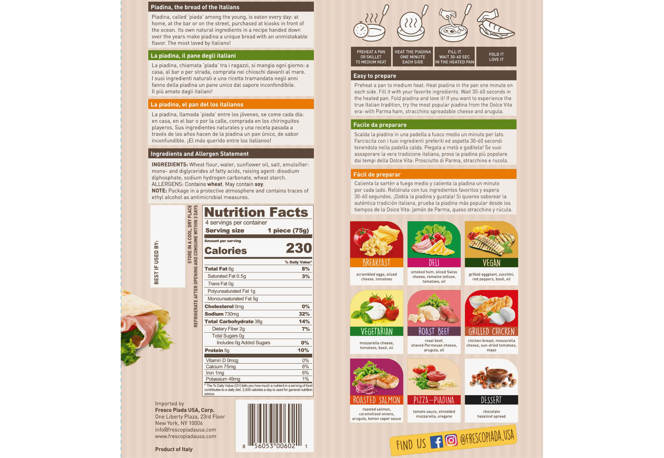 Fresco Piada USA - Wholesale Bread/Tortilla - Italian Flatbread Piadina | Oil flavor | No Preservatives1