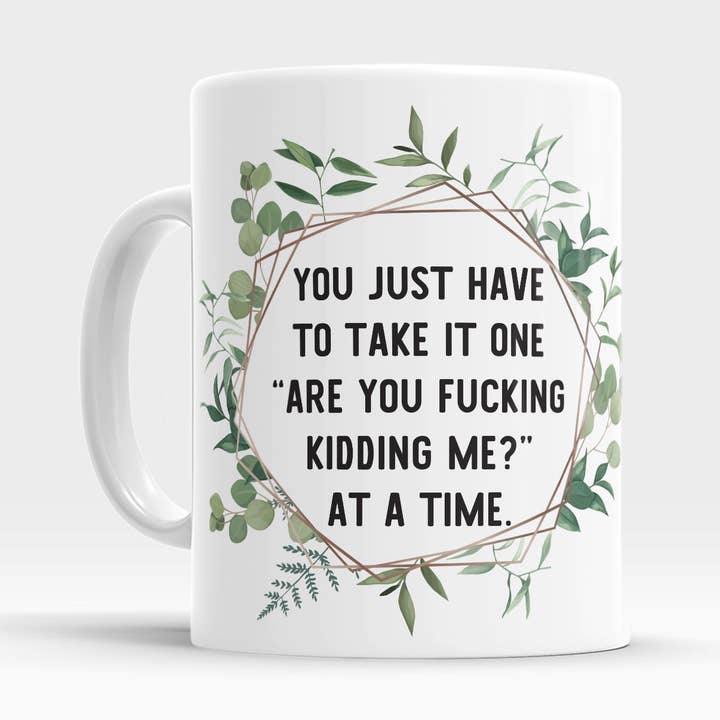 Funny snarky coffee mug just have to take it one are you f#cking kidding me at a time for wholesale by ZA Handmade Wholesale