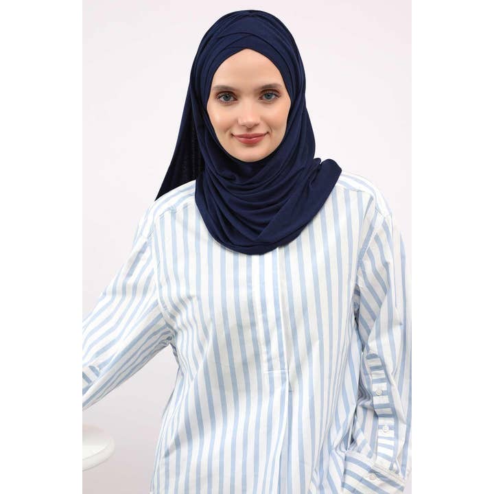 Aisha's Design - Wholesale Hijab - Women's - Comfortable Cross Stitched Jersey Shawl Practical Cotton Hijab for Women, Front Cross-Stitched Shirred Jersey Hijab Shawl,CPS-45131