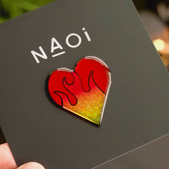 Heart on Fire Pin Brooch - Handmade to Order for wholesale by Naoi