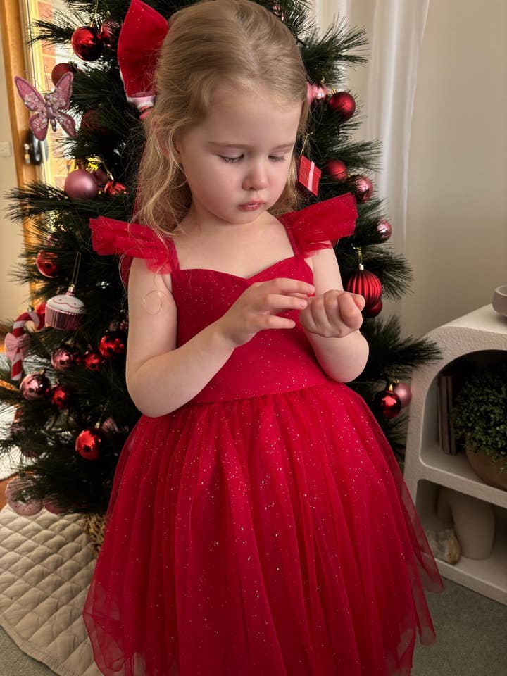 Belle Girls Red Sparkle Christmas Dress for wholesale by A Little Lacey