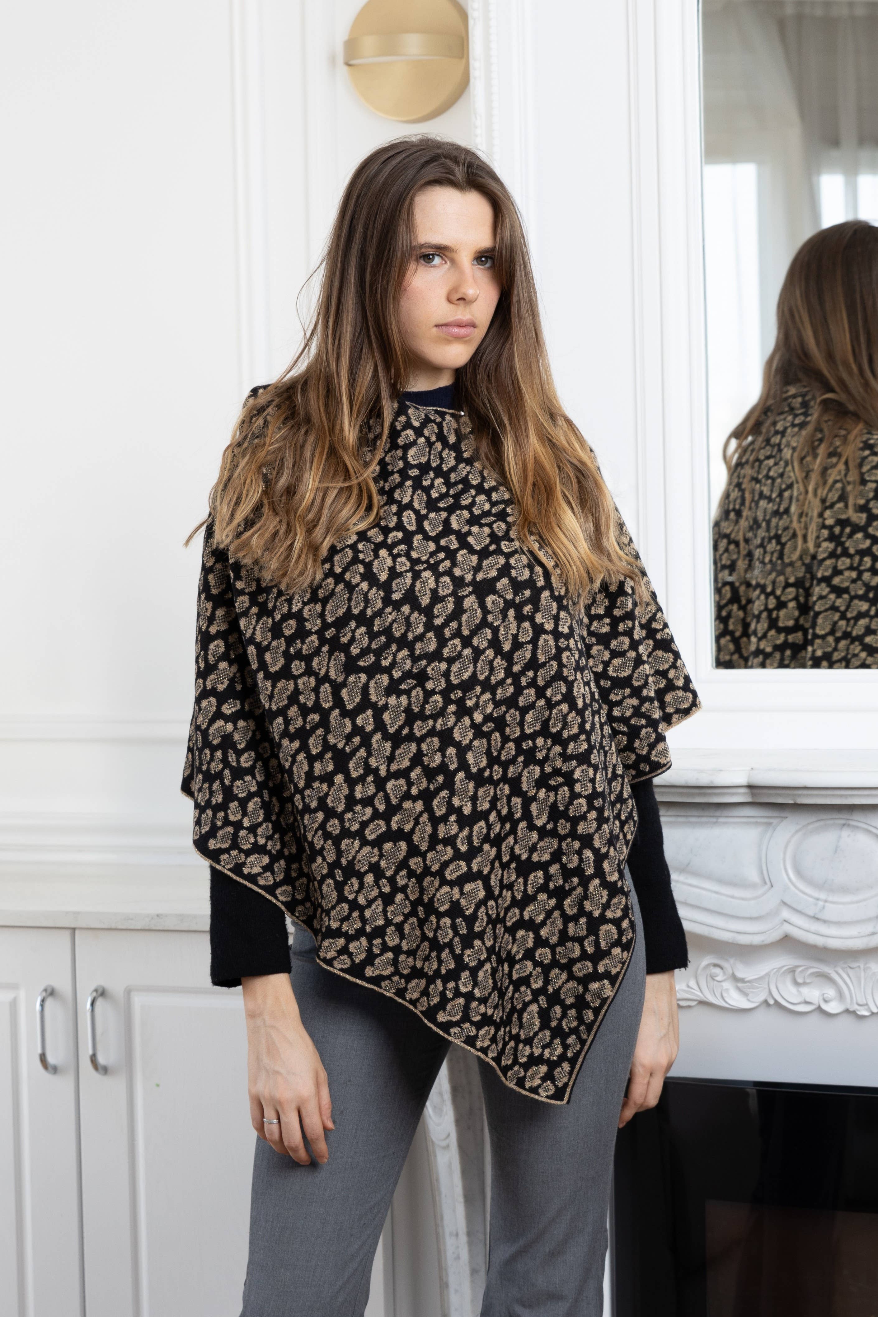 LINETA - Wholesale Poncho - Women's - P-leopard Leopard print poncho0