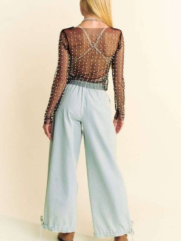 Davi & Dani - Wholesale Tank Top - Women's - PLUS BEAD PEARL EMBELLISHED LONG SLEEVES MESH TOP6