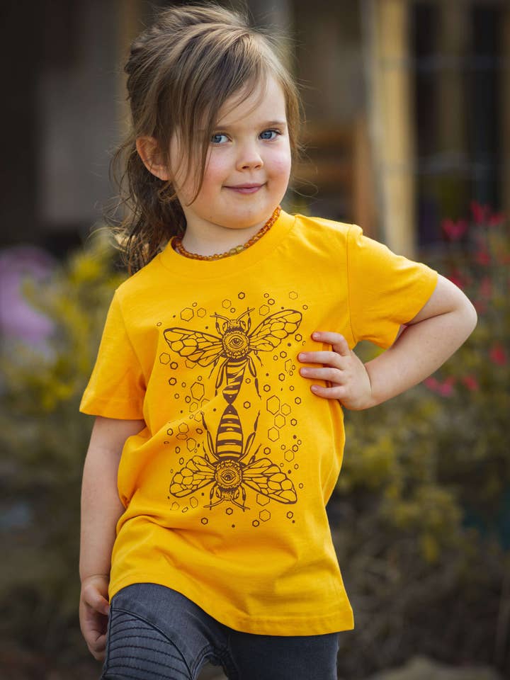 Art of Zig - Vente T-shirt sérigraphié – enfant - T-shirt jaune pour enfants BEE HEXAGON2