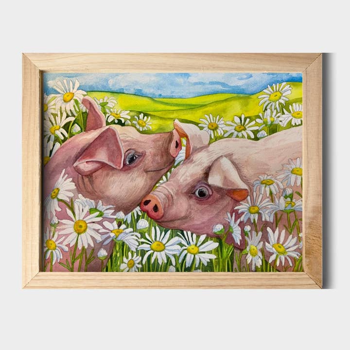 Impression à l'aquarelle Barnyard Bliss Pigs, 11 x 14 pouces pour la vente par Chloe Marie Hourdequin Designs