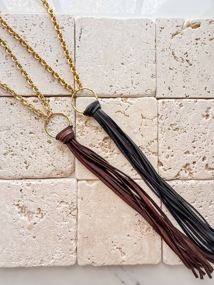 Street Chic Leather Tassel Necklaces for wholesale by Grace Girl Beads