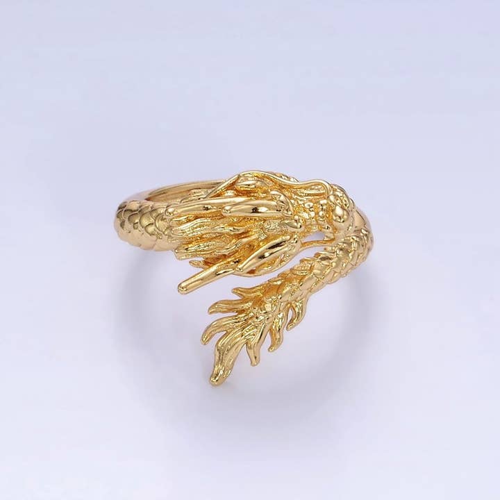 Aim Eternal - Vendita all'ingrosso Anelli cocktail/statement - Anello avvolgente a forma di drago con squame artigianali riempito in oro 14 carati | O1360