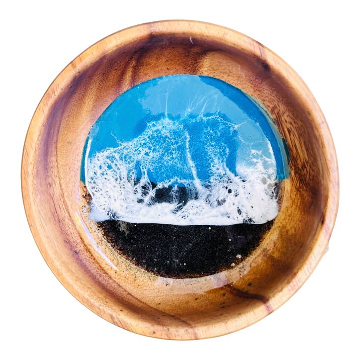 4-Inch Mini Black Sand Beach Wood Bowl Small Gift, Souvenir for wholesale by Two Seas Arts LLC