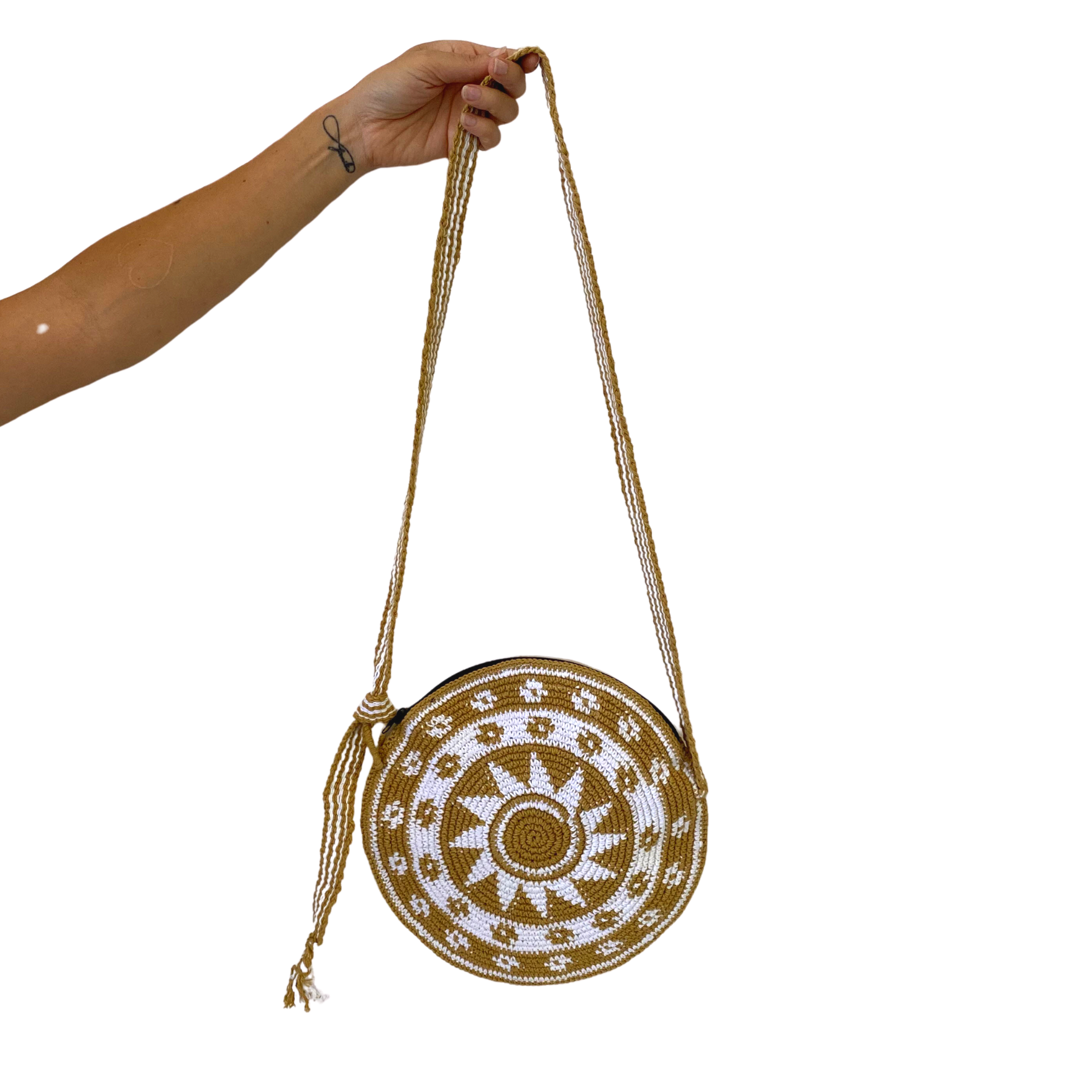 Ivoire Porte-monnaie croisé rond en crochet Nadia - Guatemala en vente sur Faire4