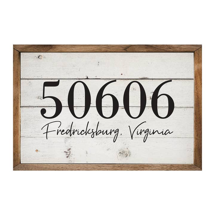Kendrick Home - Wholesale Wood Wall Art - Personalized Black Zip City State Whitewash
