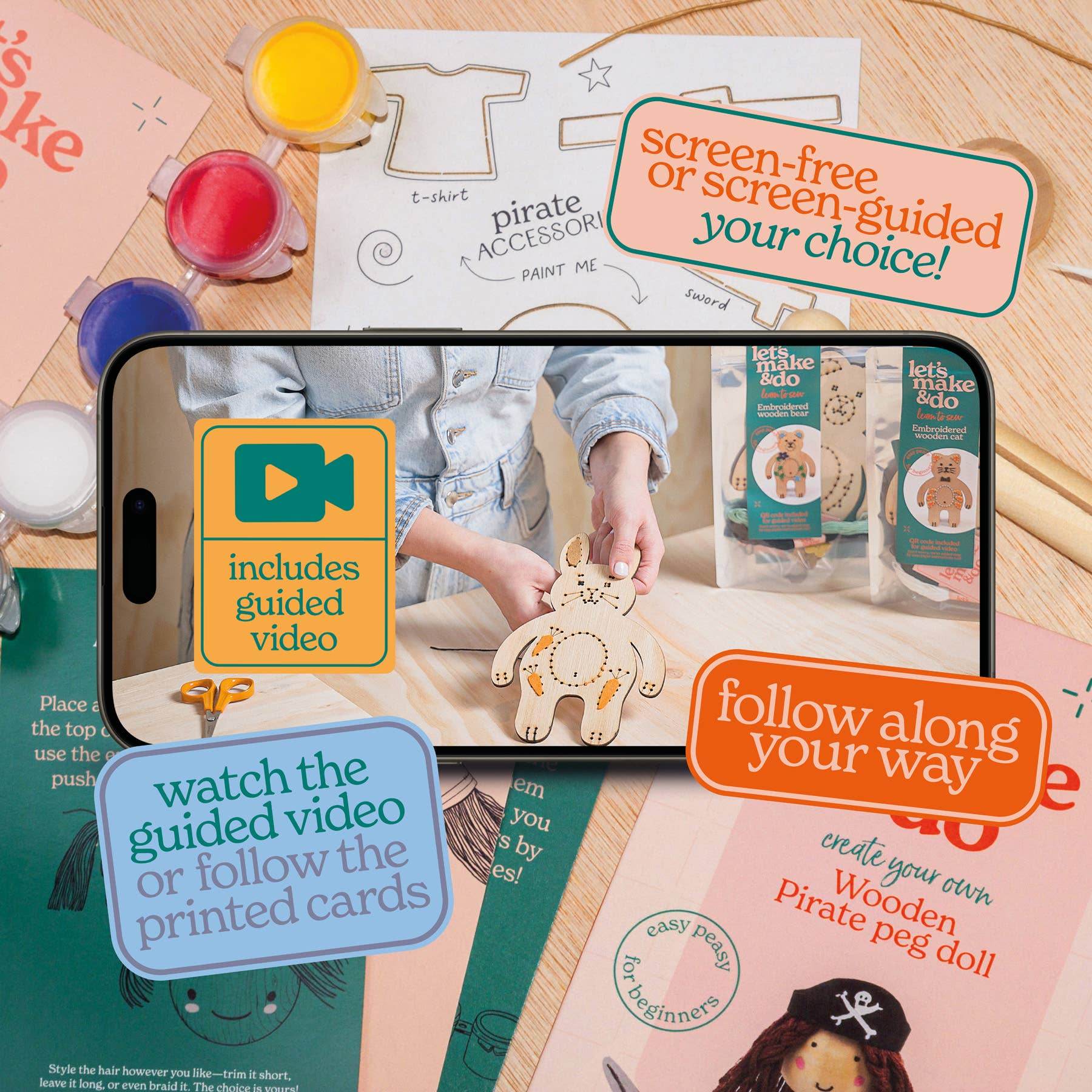 Let's Make & Do – wholesale DIY craft kit – Child – Create Your Own Pirate Wooden Peg Doll Kit1