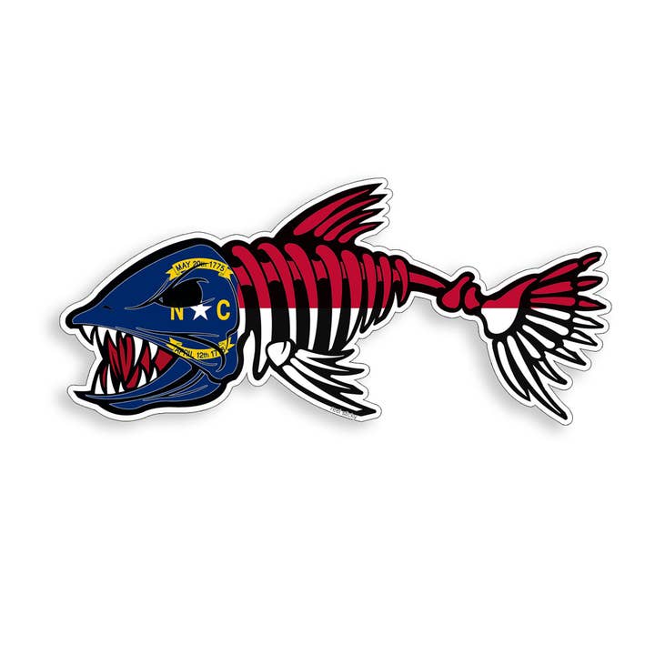 North Carolina Flag Bone Fish Sticker for wholesale by Real Sticky