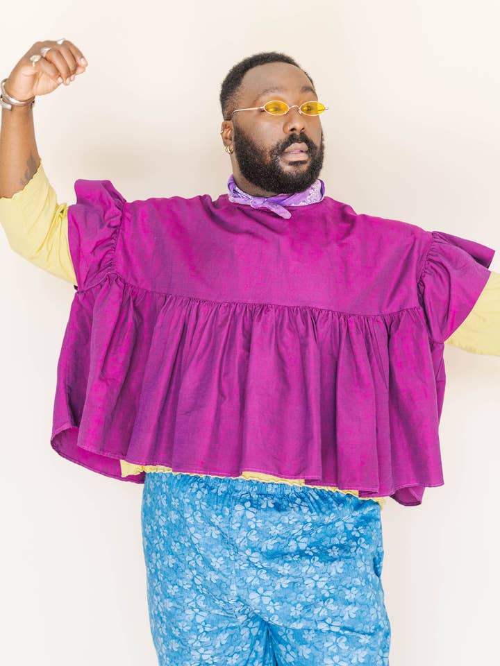 Nettle Studios - Wholesale Blouse - Women's - Size Inclusive Plus Size Purple Gathered Ruffle Blouse2