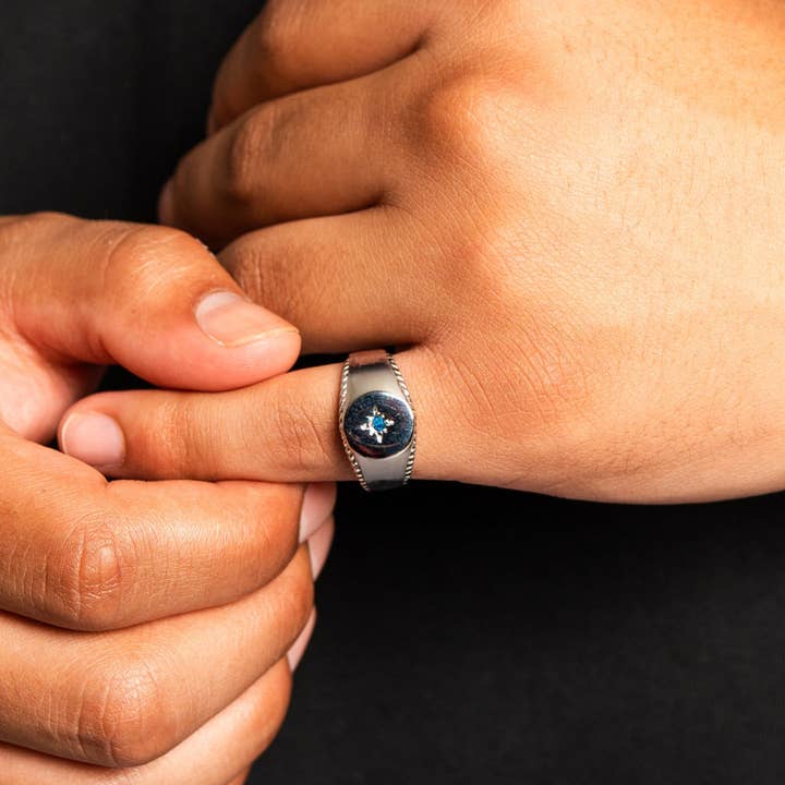 North Star Signet Blue Ring - Gold for wholesale on Faire6