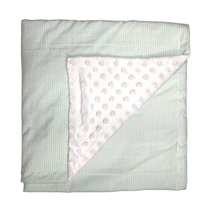 Mint Seersucker Minky Dot Blanket for wholesale on Faire0
