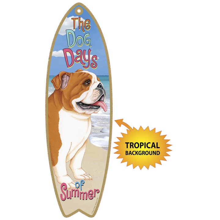 Bulldog met surfplankplaquette TROPICAL/OCEAN BACKGROUND voor wholesale door SJT Enterprises, Inc.