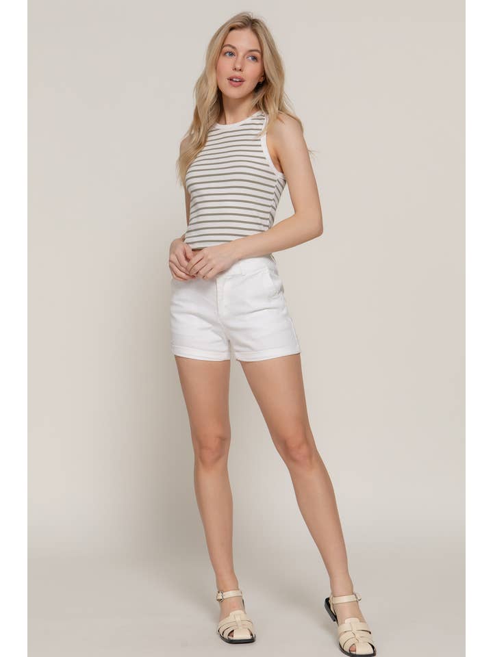 Active Basic | Active USA - Wholesale Tank Top - Women's - Sleeveless Round Neck Stripe Cotton Rib Knit Top