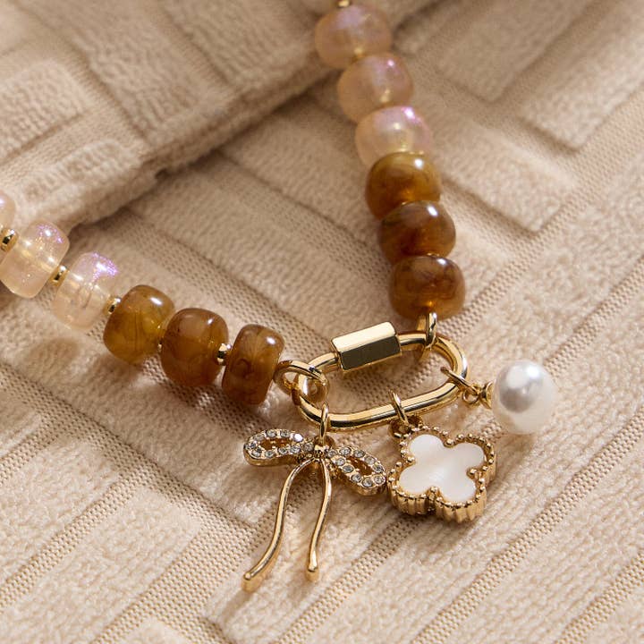 Frem - Wholesale Pendant/Charm Necklace - Layered Glass Bead Necklace with Trio of Charms7
