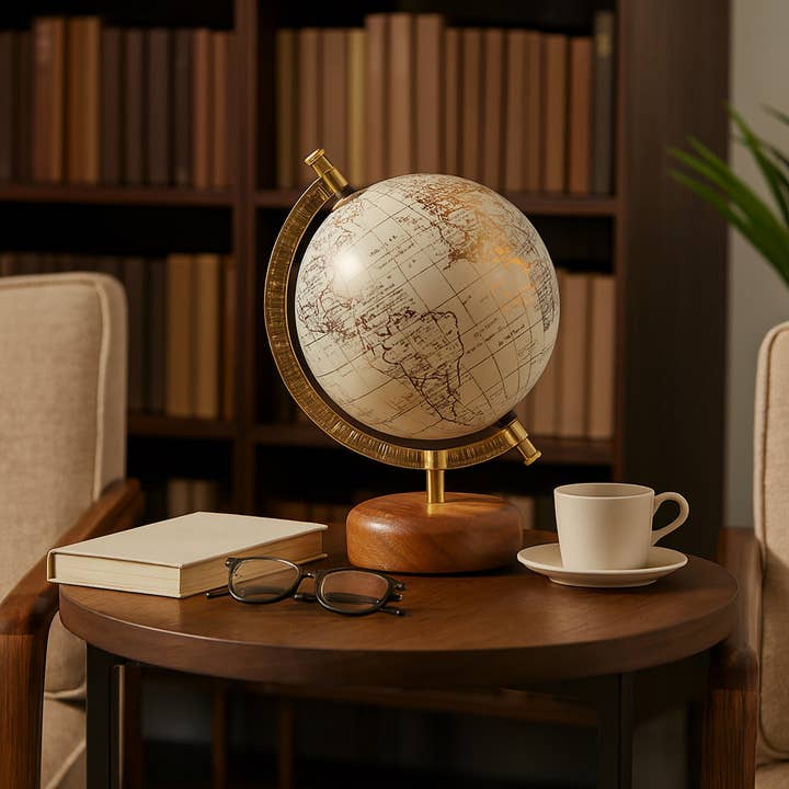 Sagebrook Home - Wholesale Desk Globe - Resin Wood Base Globe Sculpture - Natural, 10 in.1