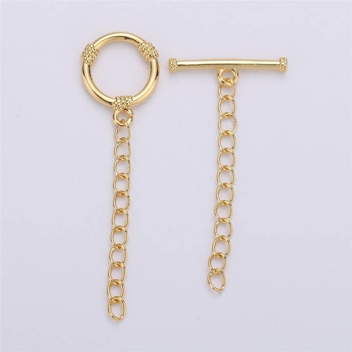 14K Gold Filled Toggle Clasp with CZ On Charm, 12mmx12mm Hoop Charm and 10mmx2mm Bar. Extender Chain is 32mm 1.5inches You Can Cut K-459 for wholesale by Aim Eternal