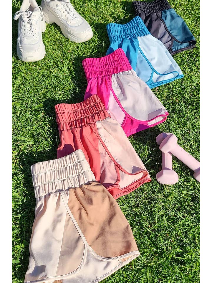VERY J - Wholesale Athletic Shorts - Women's - NP70066-Color-block activewear shorts
