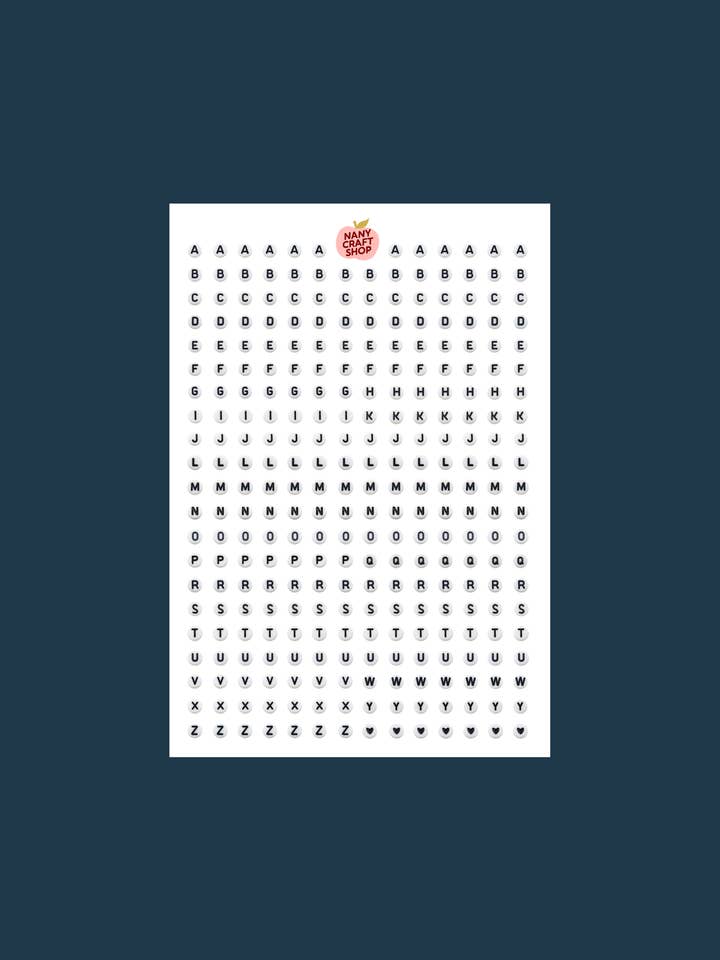 Alphabet button sticker sheet A5 for wholesale by Nany Craft Shop