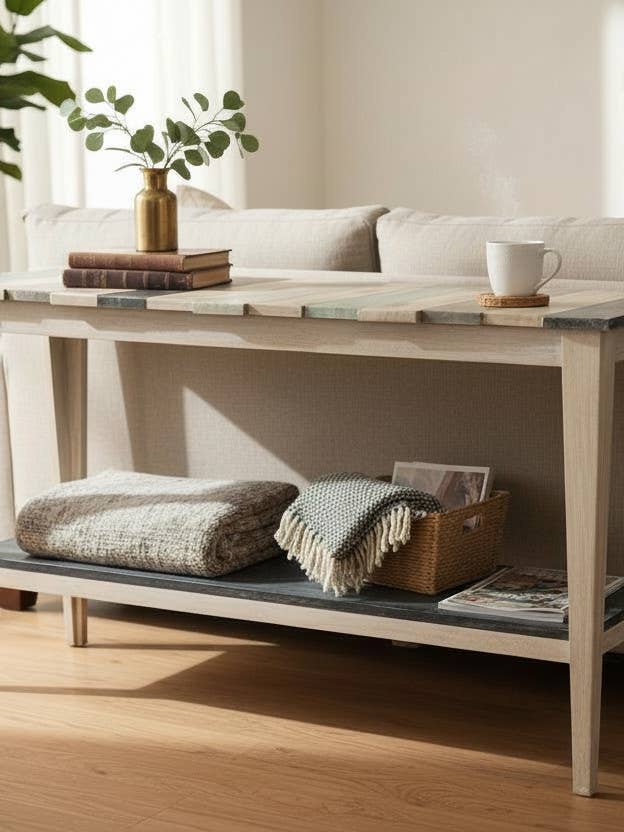 Nautical Stripe Tapered Leg All Wood Sofa Table for wholesale by Coast Lamp Mfg