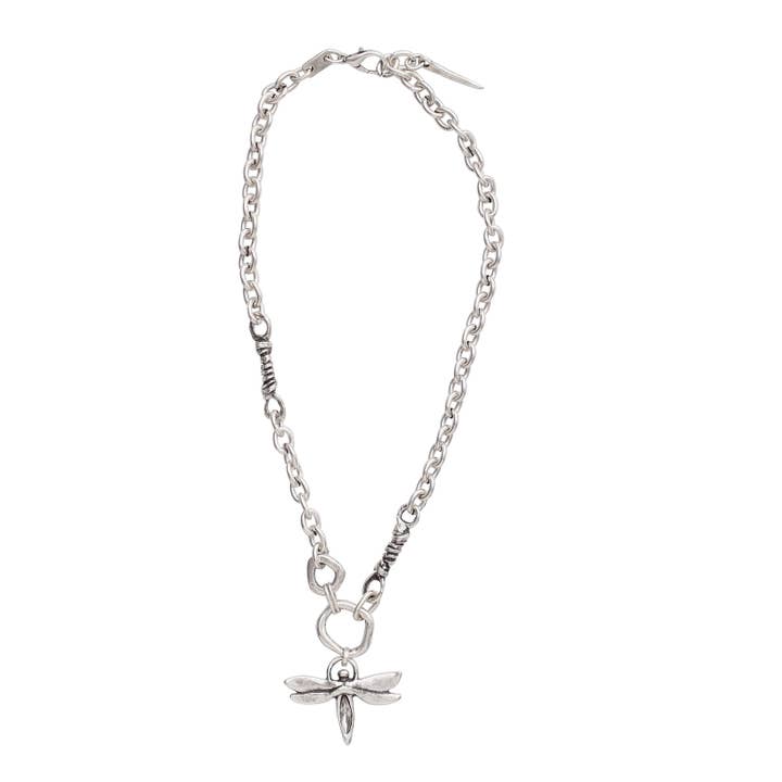 Handmade Clear Crystal DragonFly Pewter Necklace - 3962 for wholesale by Chanour