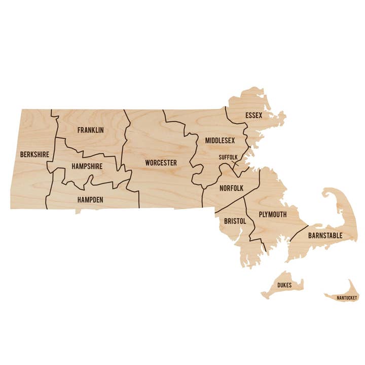 Massachusetts County Map Wall Hanging - Crafted from Cherry or Maple Wood for wholesale by LazerEdge