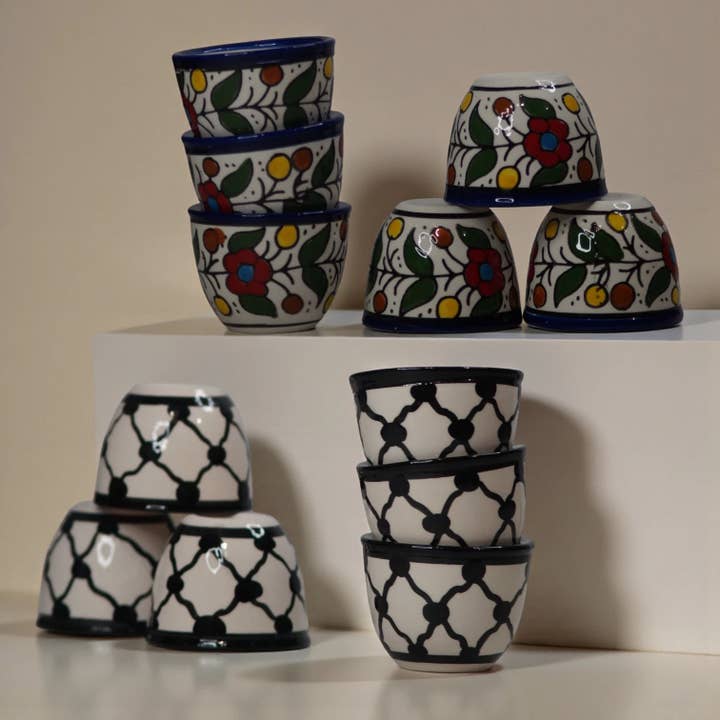 Tazze da caffè palestinesi Sada (set da 6) 6x6x5 cm per la vendita all'ingrosso da parte di Watany palestinian products