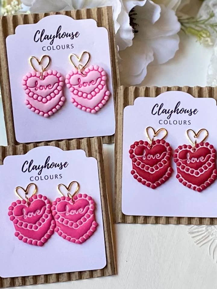 Love Cake Valentines Earrings for wholesale by Clayhouse Colours