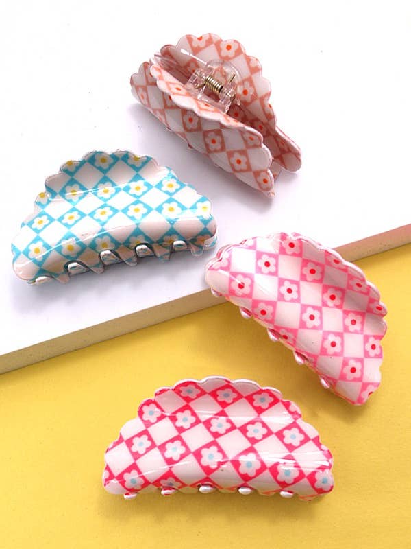 CHECKER DAISY HALF MOON HAIR CLAW CLIPS | 40H605 for wholesale by JOSSLYN by wall to wall
