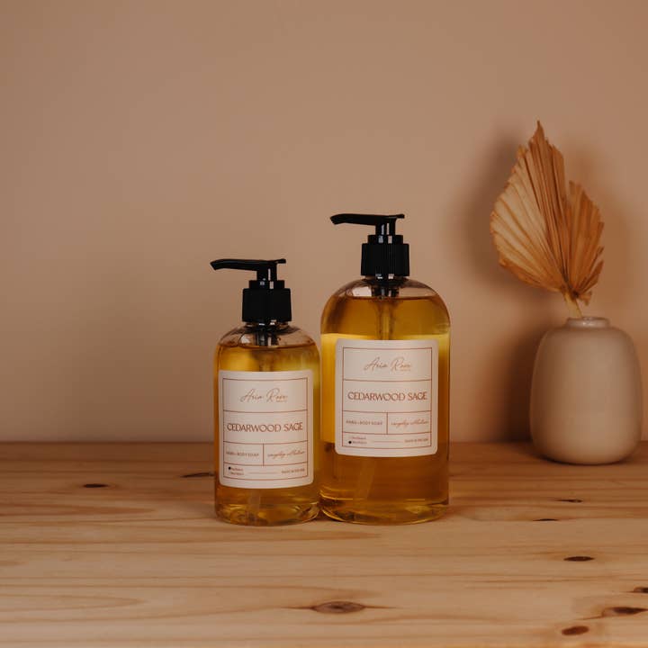 Cedarwood Sage Hand + Body Liquid Soap for wholesale by Aria Rose Bath Co