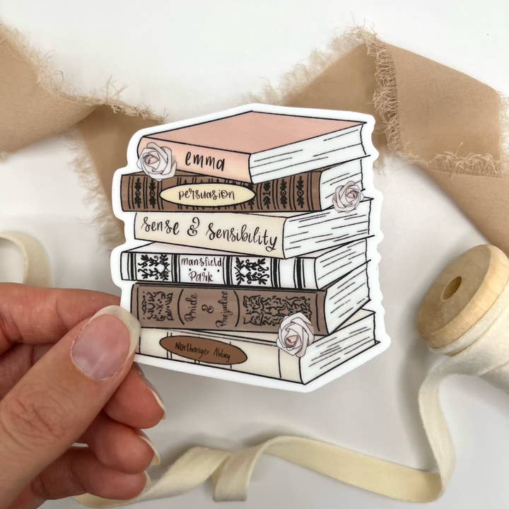 Jane Austen boekstapelsticker, 3x2,79 inch voor wholesale door Sammy Jean Artist