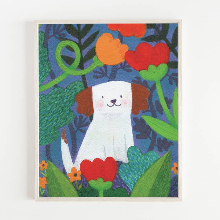 Illustration de chien avec fleurs, impression artistique pour la vente par Happy Little Paper Co