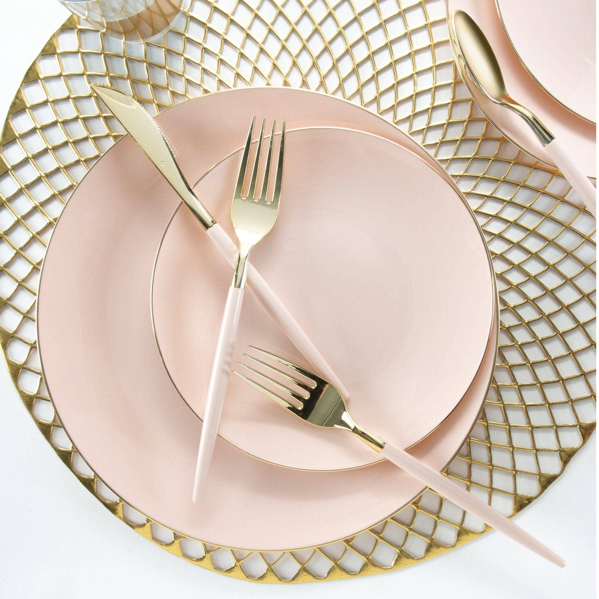 Luxe Party - Wholesale Disposable Plate - Round Blush • Gold Plastic Plates | 10 Pack2