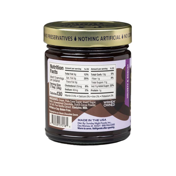 Sunday Night Foods - Wholesale Hot fudge/chocolate spread - Bittersweet Chocolate Sauce (20% Less Sugar) 2
