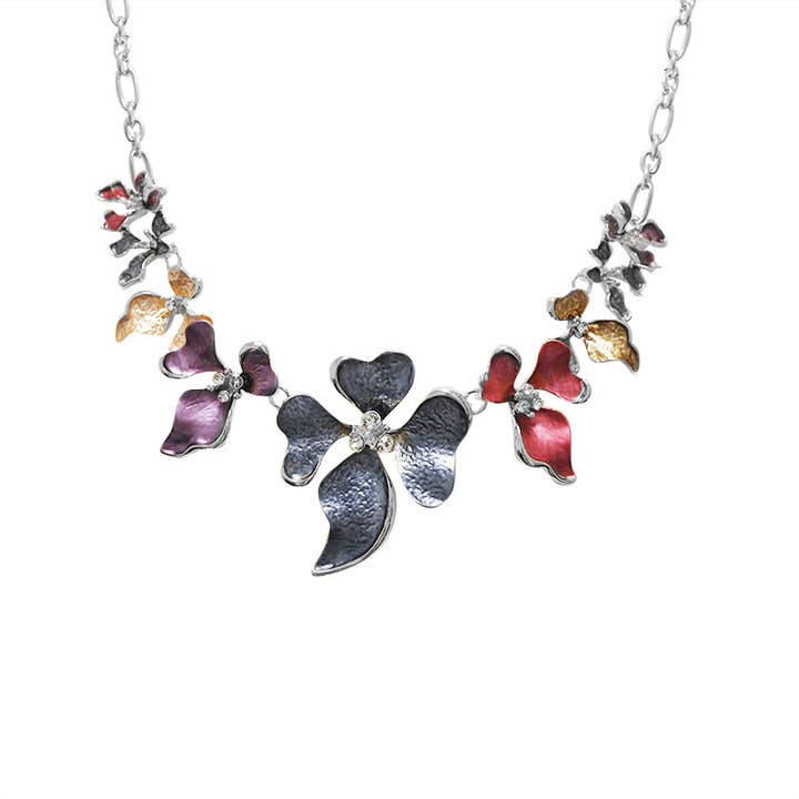 COLLANA FIORI SMALTATI CON STRASS - SW24112B662 per la vendita all'ingrosso da parte di AMORINO SRL