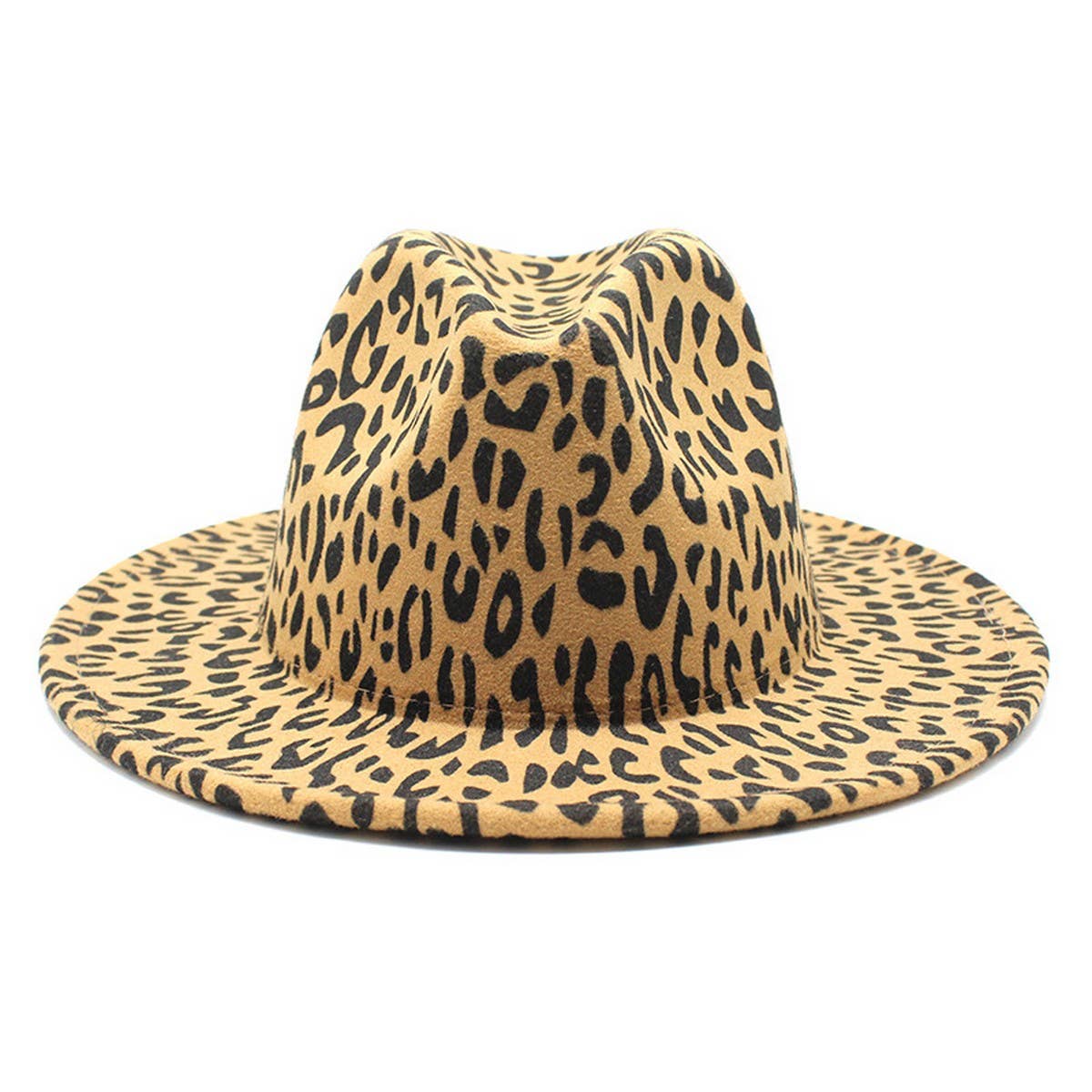 CAMEL FEDORA LEOPARD PRINT HAT JAZZ WIDE BRIM HAT_CWAH2563 for wholesale on Faire1